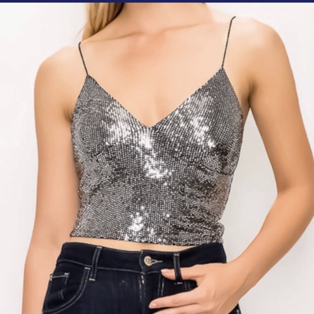Silver Sequin Crop Top